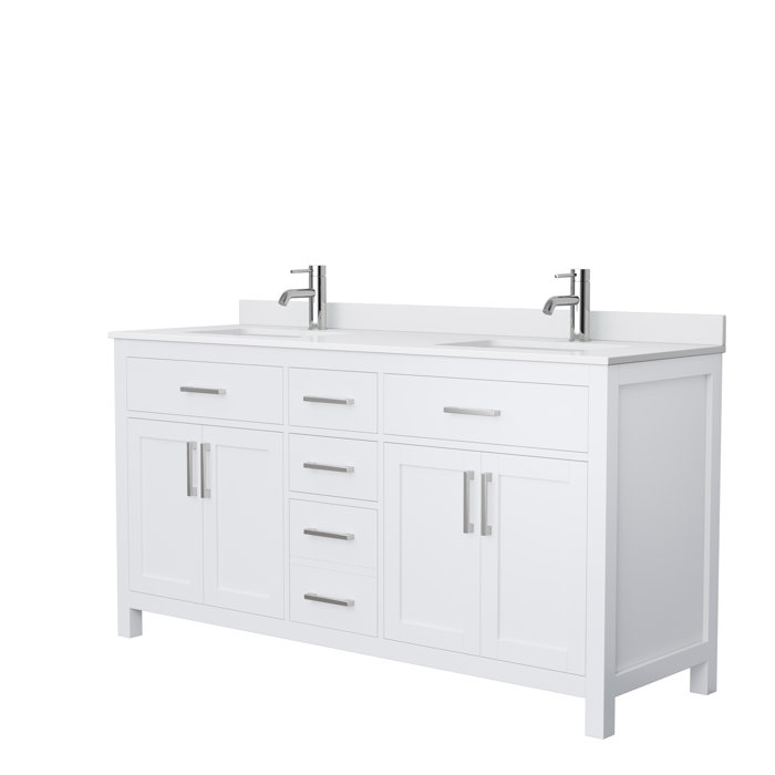 Wyndham Collection Beckett 66 Inch Double Bathroom Vanity In White, White Cultured Marble